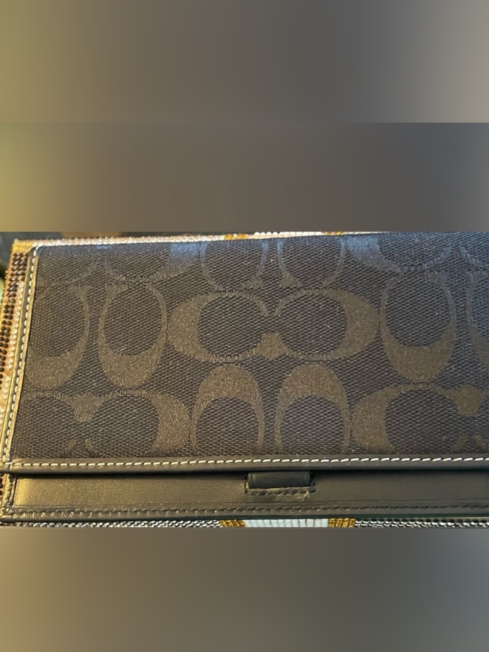 Coach Dark Brown and Black Signature Bifold Wallet